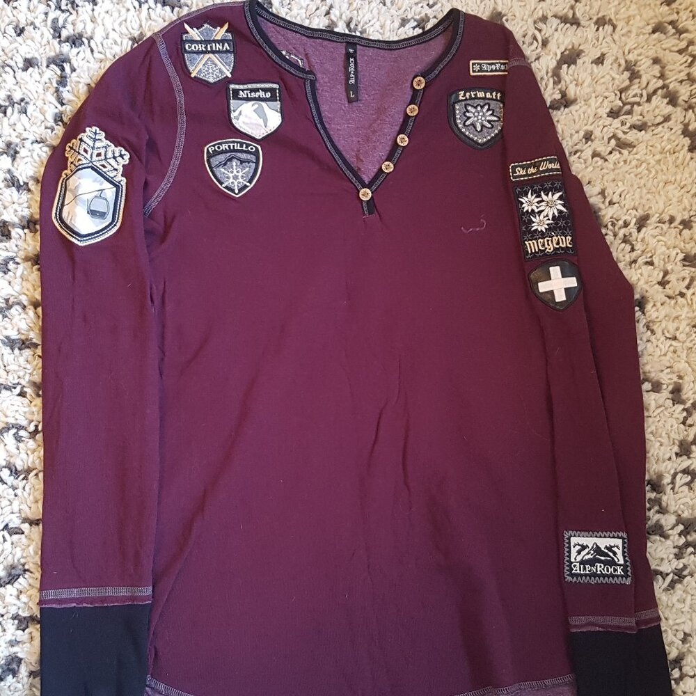 ALP N ROCK  SKI THE WORLD EMBROIDERED HENLEY